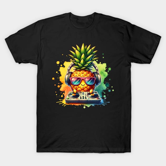 Watercolor Cool Kawaii Pineapple DJ T-Shirt by The Jumping Cart